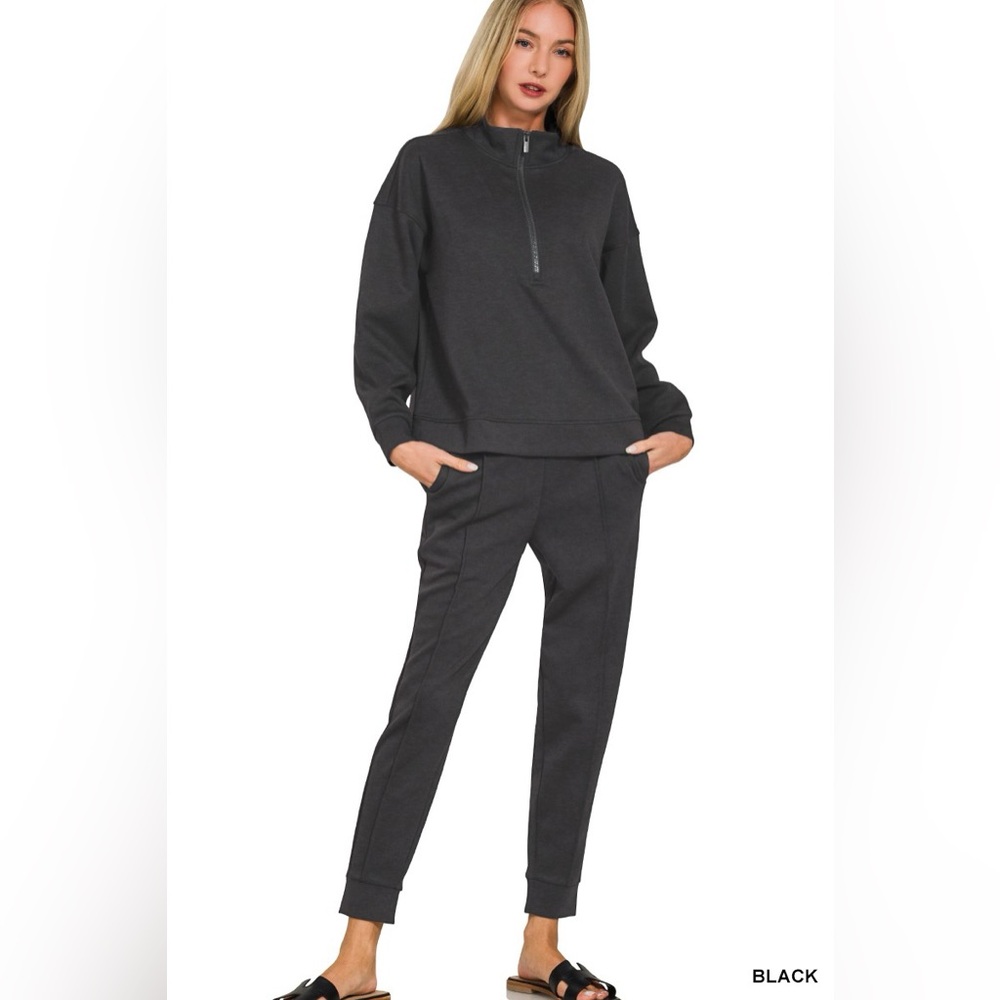 Zenana Scuba Half Zip Pullover and Jogger Set 10010035160